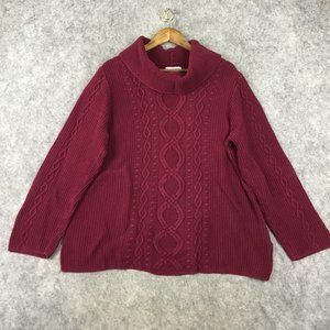 Kim Rogers Sweater XL Cowl Neck Cable Knit Fisherman Berry Red Celtic Knot Casua